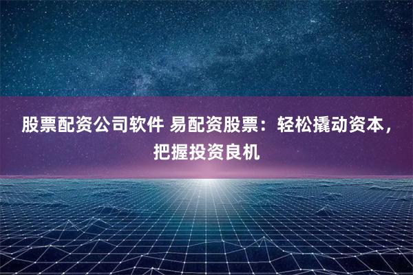 股票配资公司软件 易配资股票：轻松撬动资本，把握投资良机